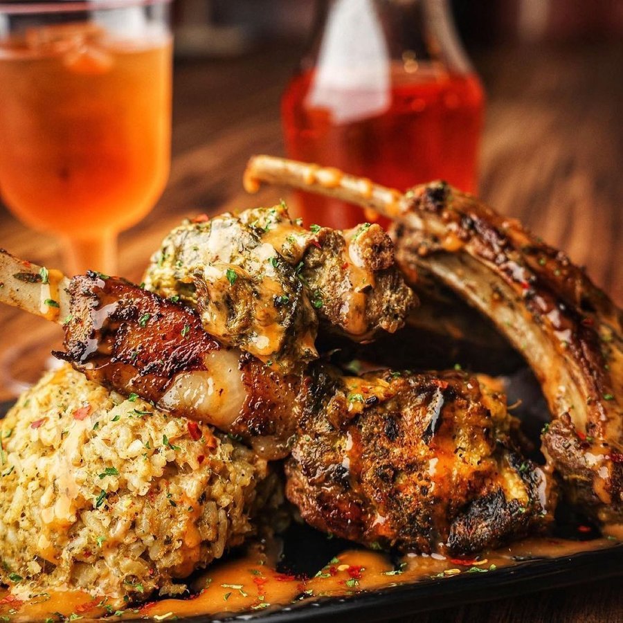 Grilled lamb chops plated for the table